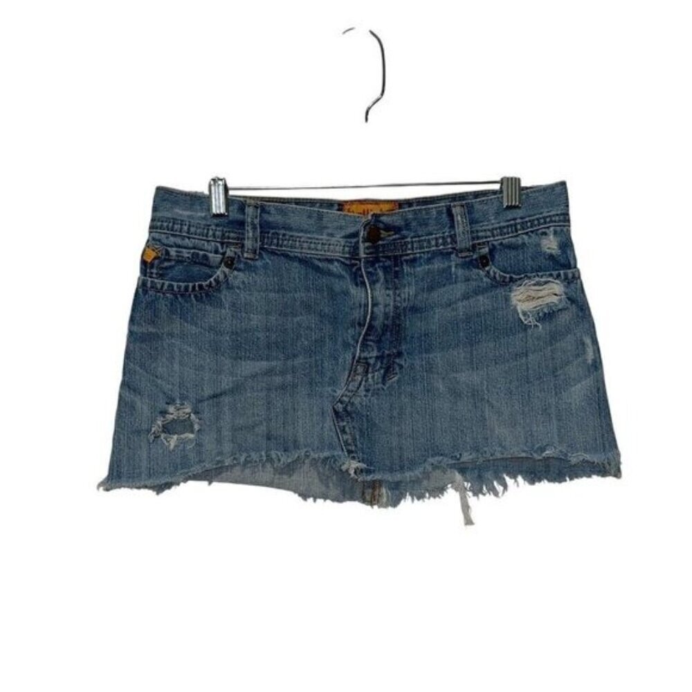 Y2K Vintage Hollister Womens Distressed Denim Mini Skirt Size 7